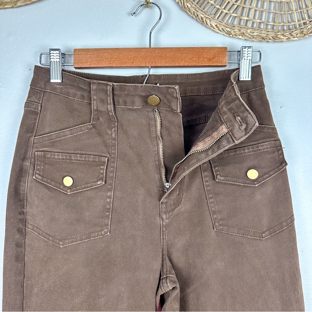 Cider Last Autumn Chocolate Brown High Waist Classic Straight Leg Trousers - Picture 7 of 13